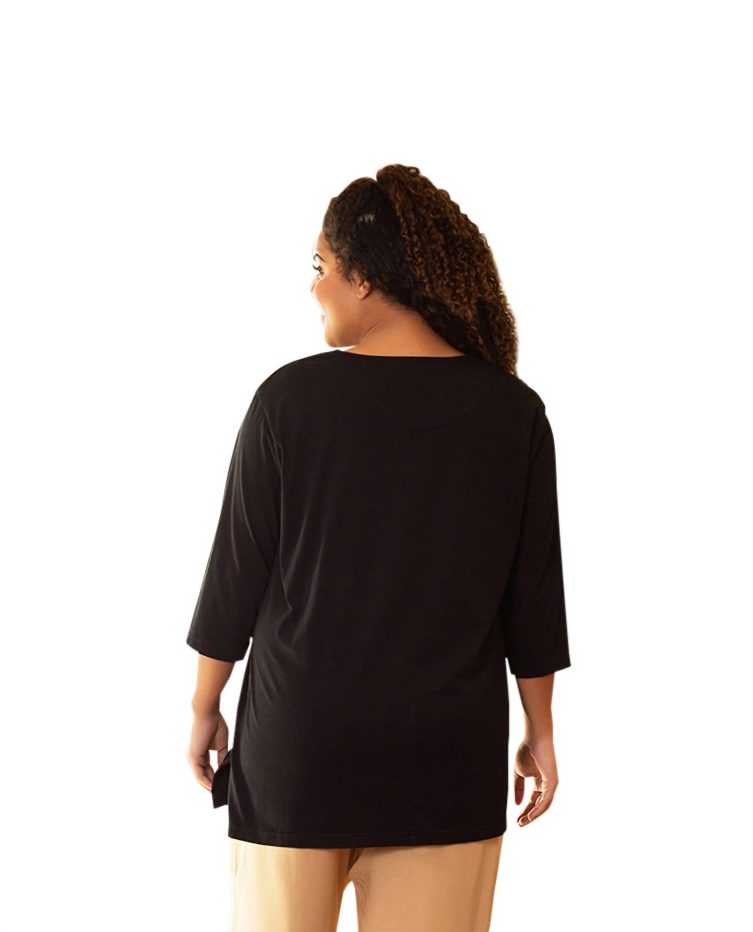 On The Plus Side - Cotton 3/4 Sleeve U-Neck Tee - Plus