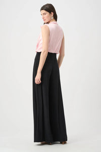 Joseph Ribkoff - Silky Knit and Satin Wide Leg Jumpsuit with Neck Bow Tie