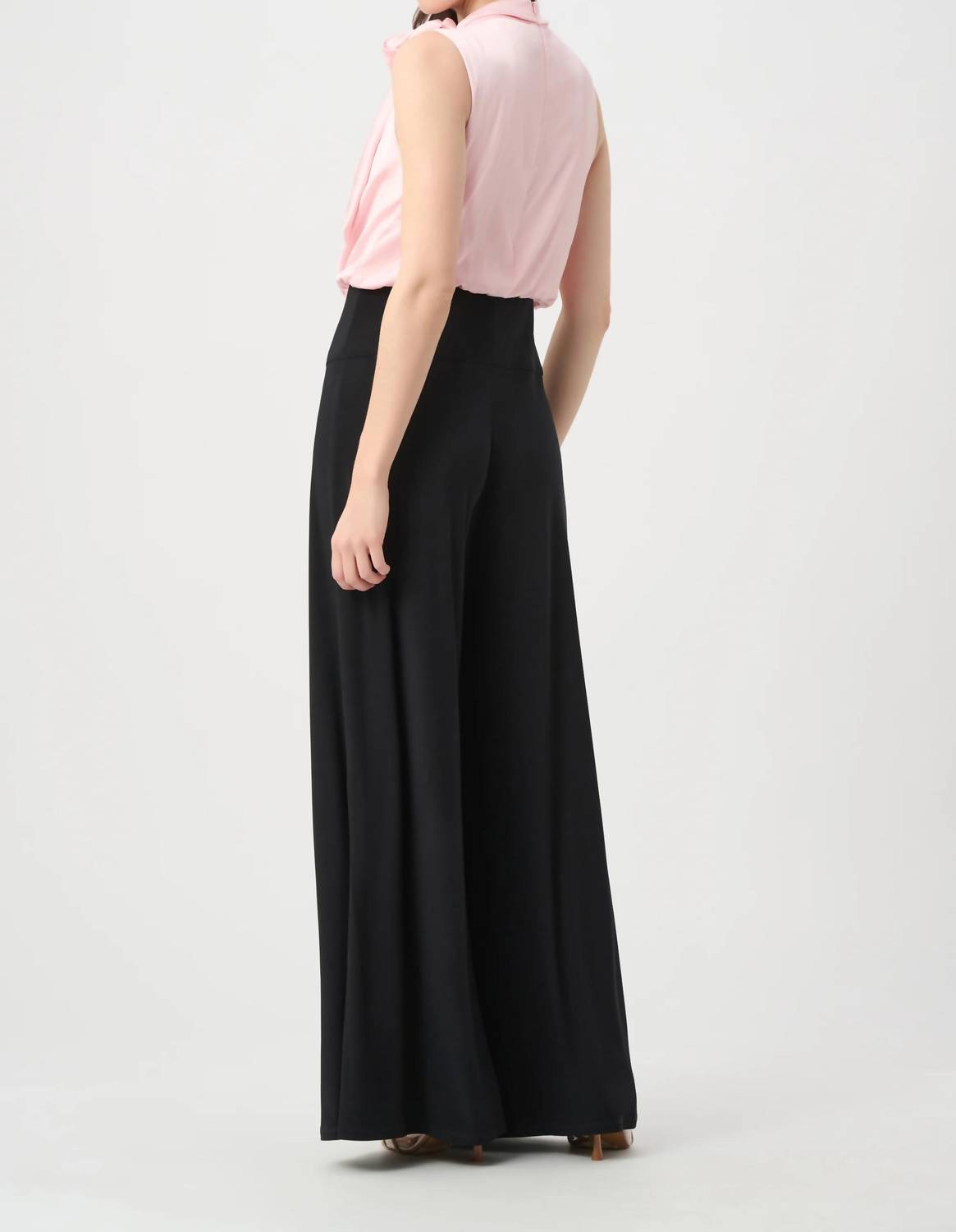 Joseph Ribkoff - Silky Knit and Satin Wide Leg Jumpsuit with Neck Bow Tie