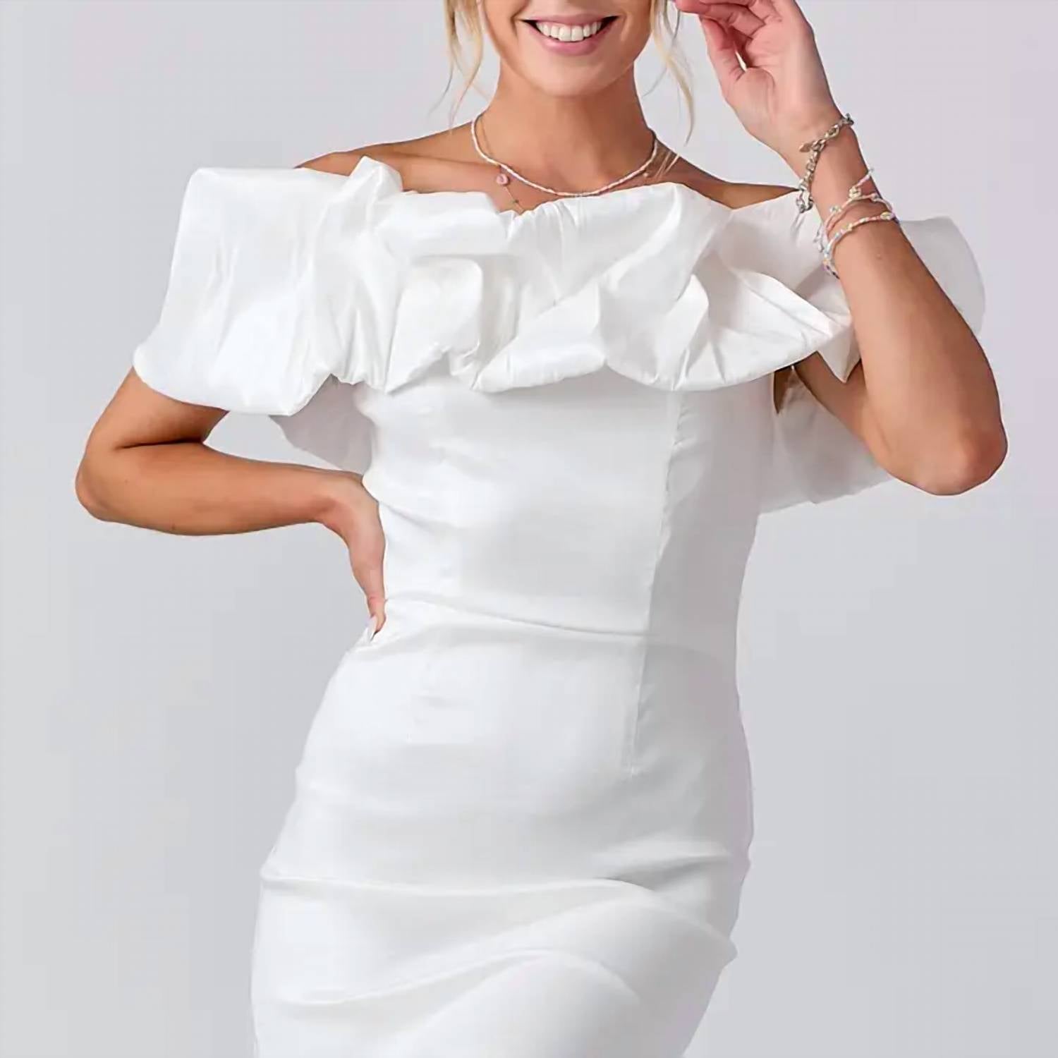 Baby Pink - Off Shoulder Ruffle Mini Dress