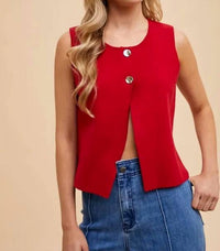 Anniewear - Annie Wear Metal Button Detail Crop Sweater Vest