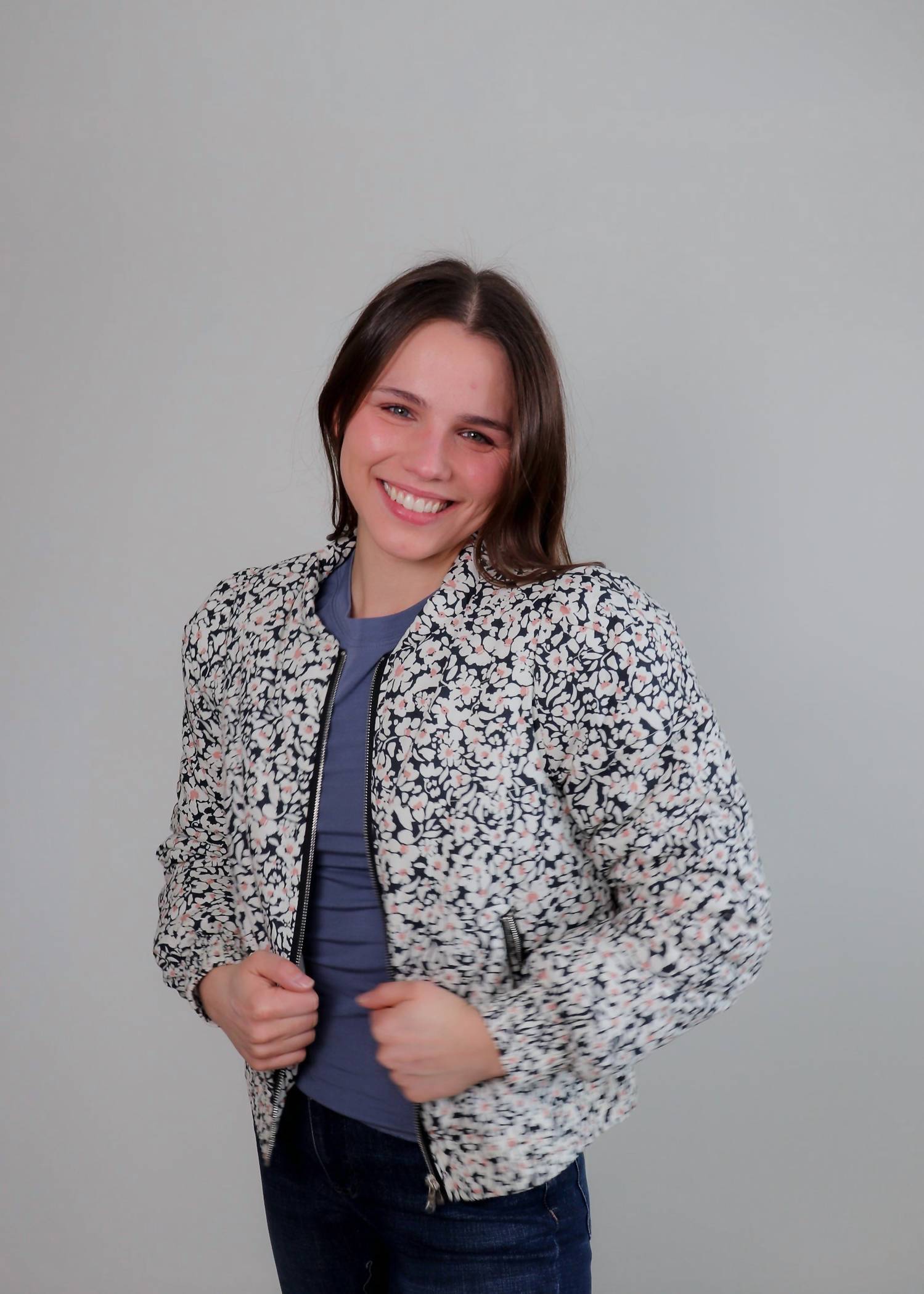 Greylin - Floral Gracie Puff Sleeve Bomber Jacket