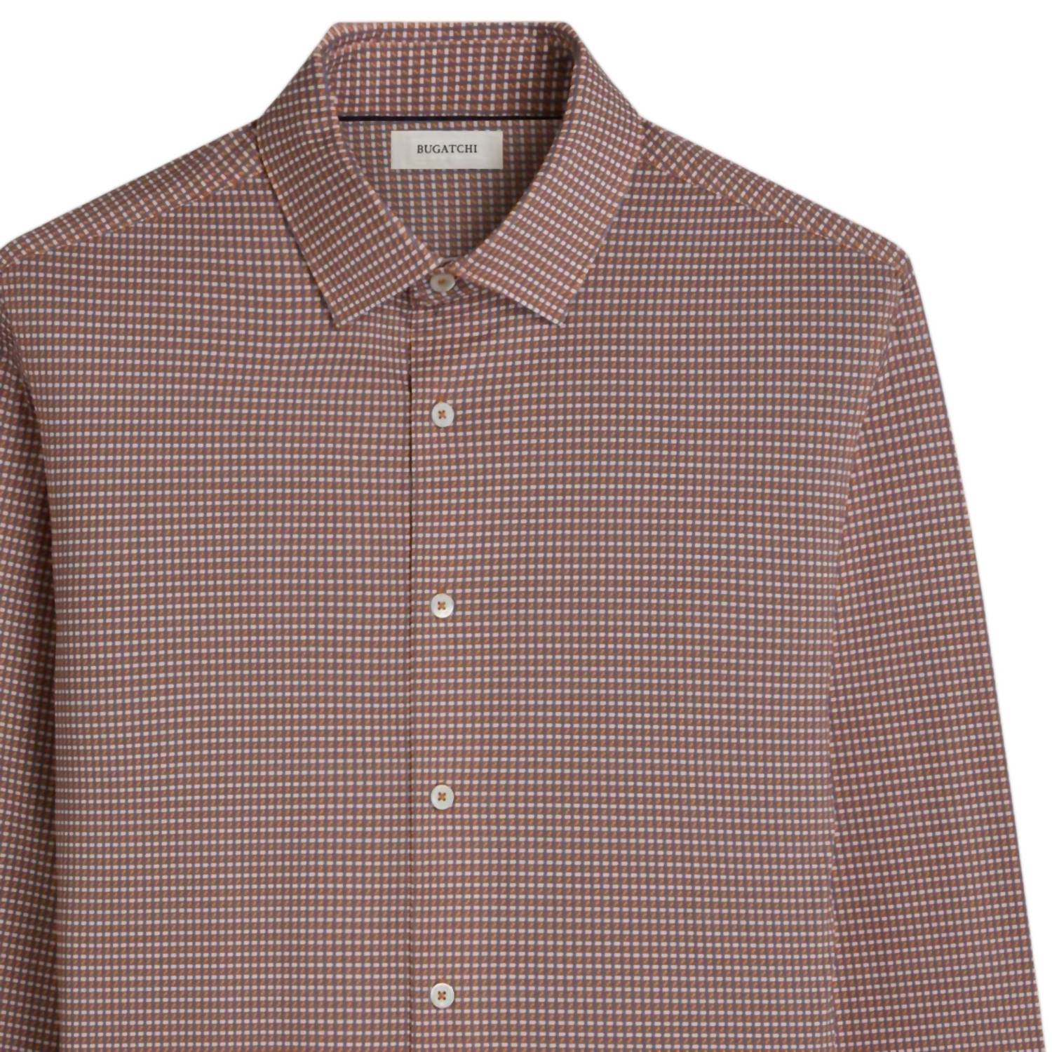 Bugatchi Uomo Men's James Mini Check Ooohcotton Shirt in jaffa - men's shirt - alternate view