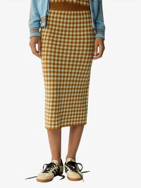 Guest In Residence Gingham Long Skirt in residence gingham long skirt in suede limewash - women's skirt