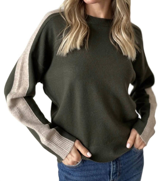 Six/Fifty - Crew Neck Stripe Sleeve Pullover Top