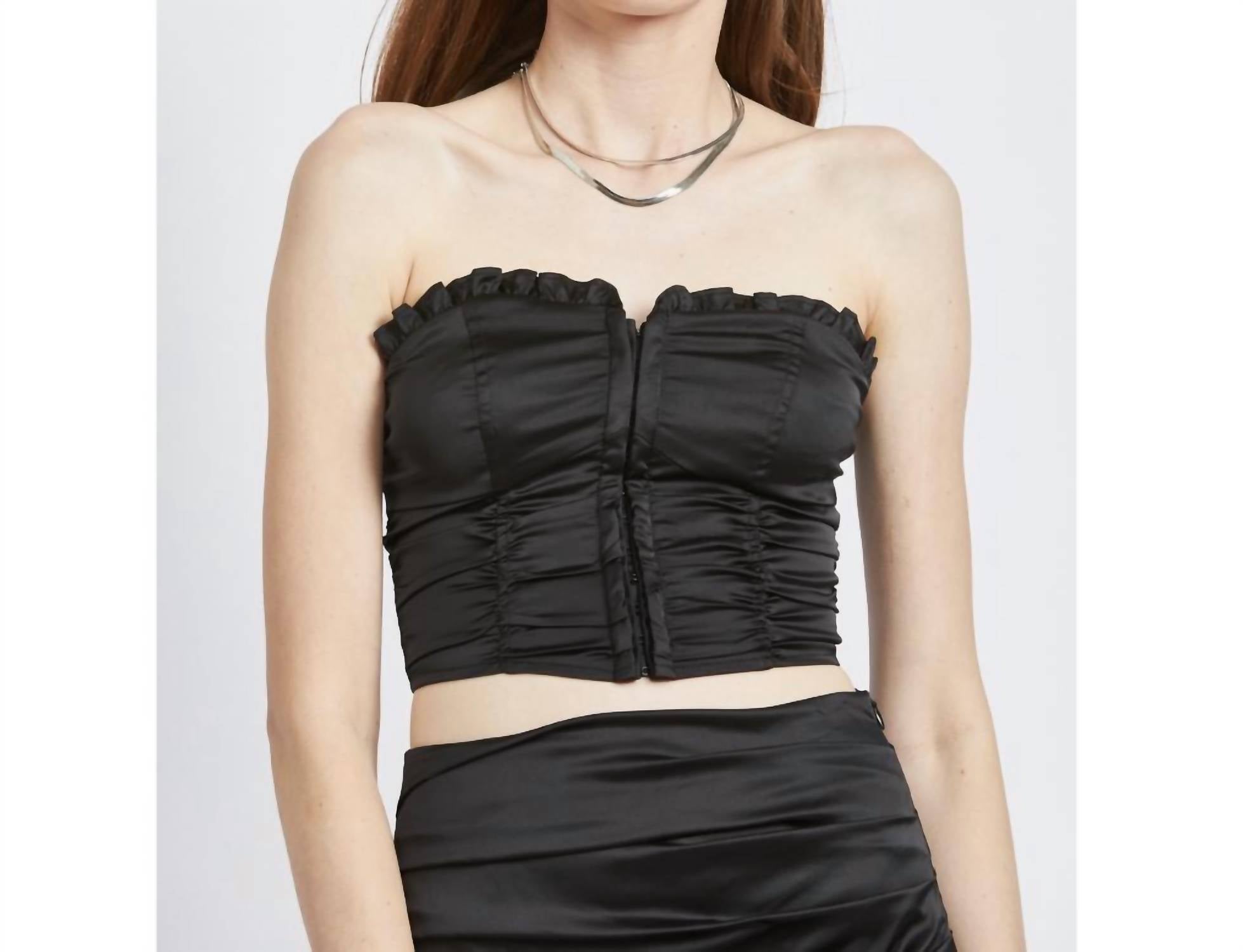 Emory Park - Ruched Satin Tube Top With Ruffles
