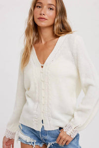 Bluivy - LACE TRIM BUTTON UP PULLOVER