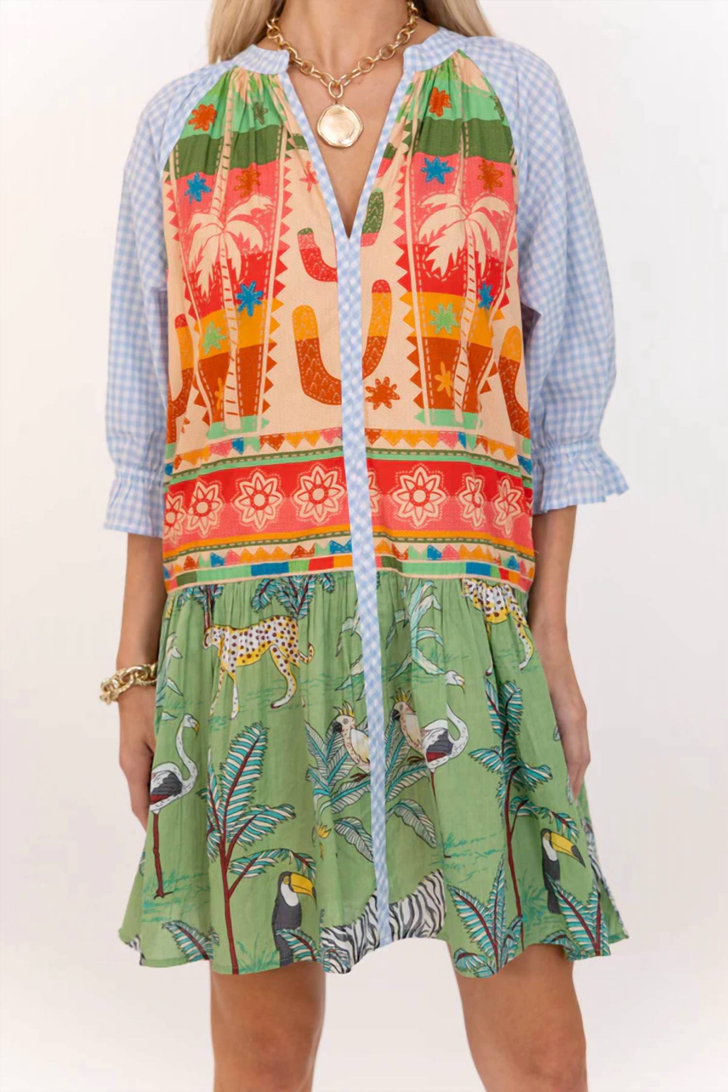 Thml - V Neck Mixed Print Babydoll Dress
