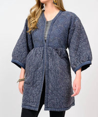 Ivy Jane Embroidered Quilted Jacket in indigo - women's jacket - detail view