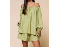 Lalavon - Beaded Detail Top & Shorts Set