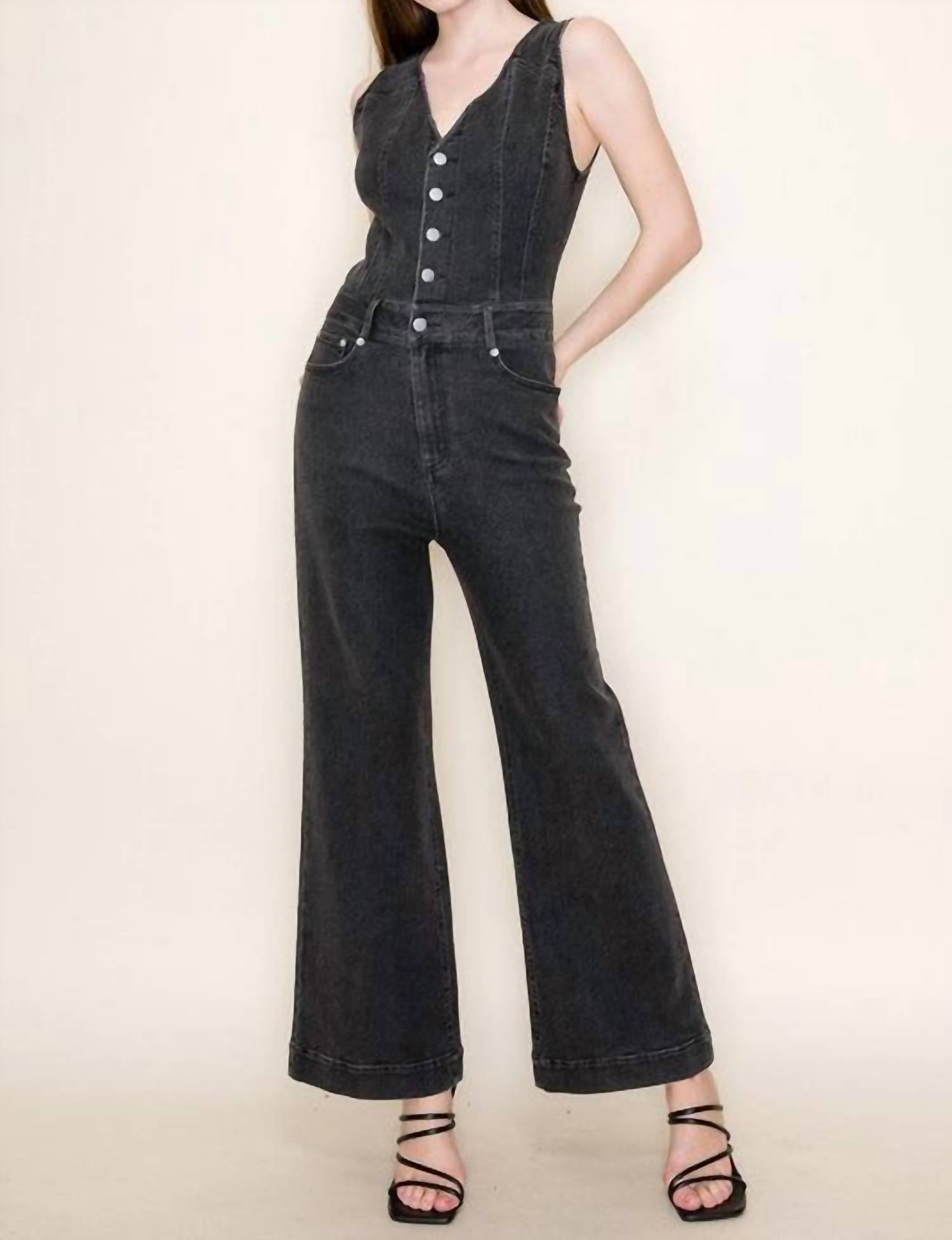 White Birch - Black Denim Sleeveless Jumpsuit
