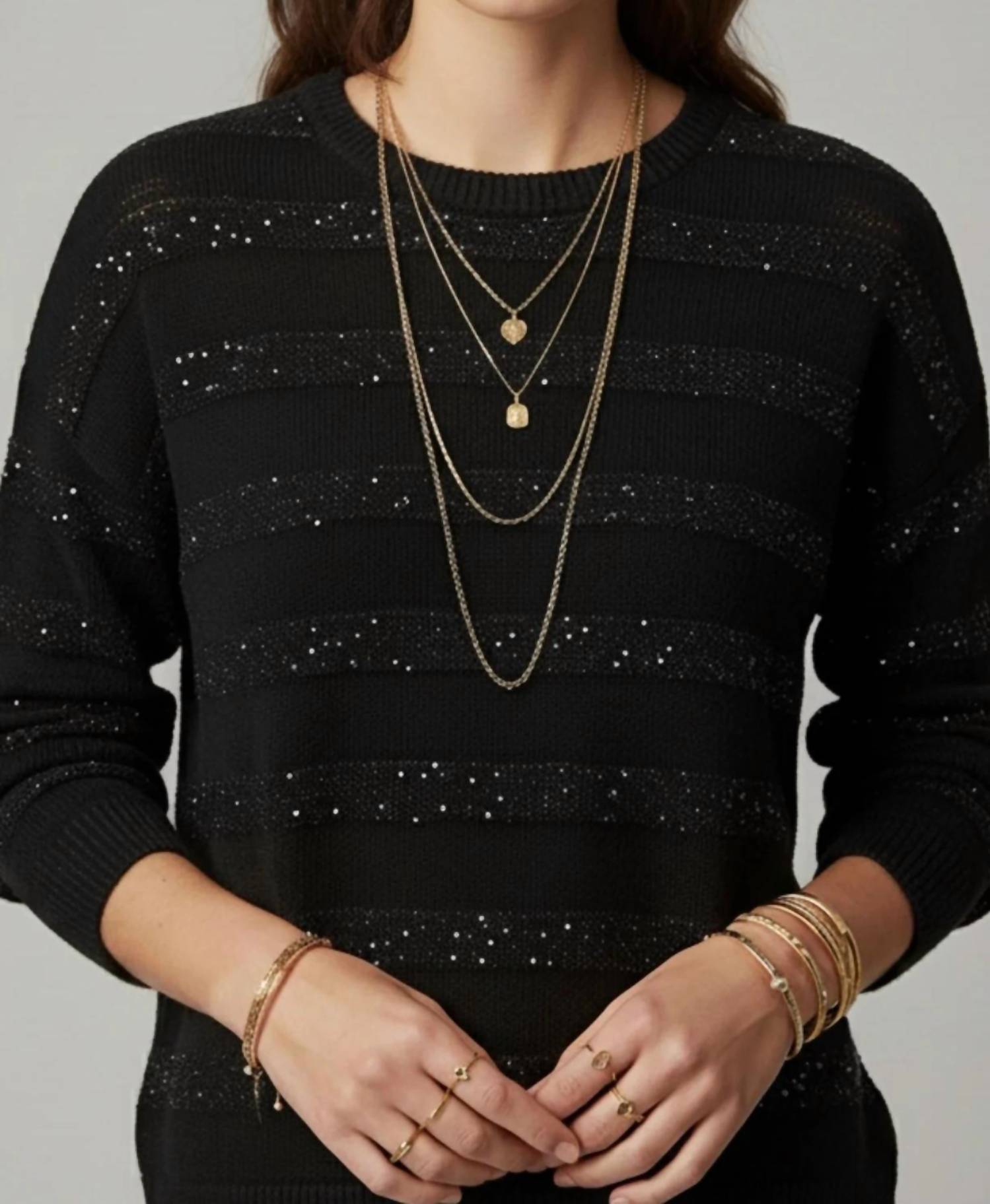 Q2 - Striped Knit Sweater With Sequin