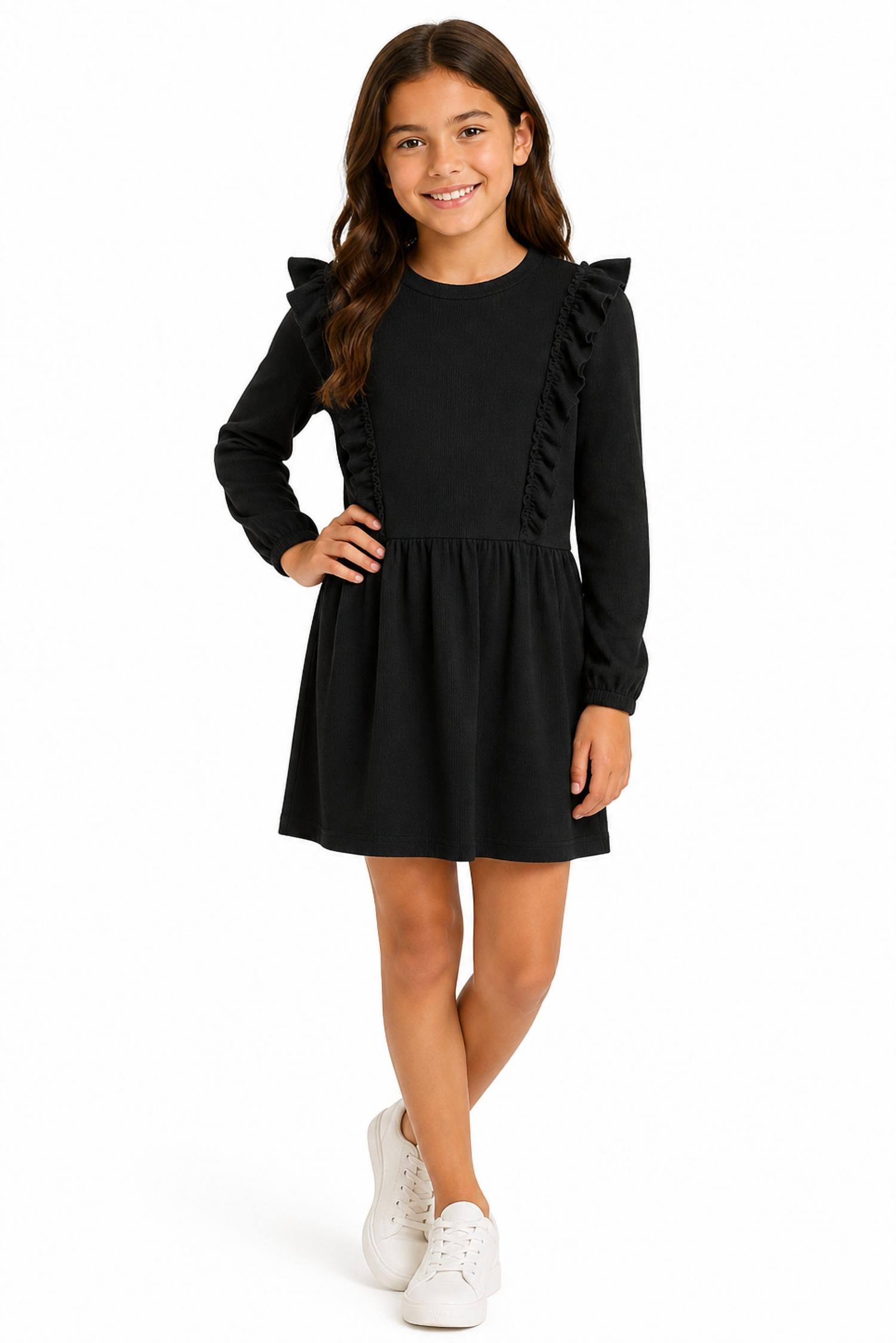 Sara Sara - Girls Drop Waist Ruffle Trim Dress