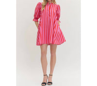 Style USA Striped Puff Sleeve Mini Dress in pink - women's dress - view 5