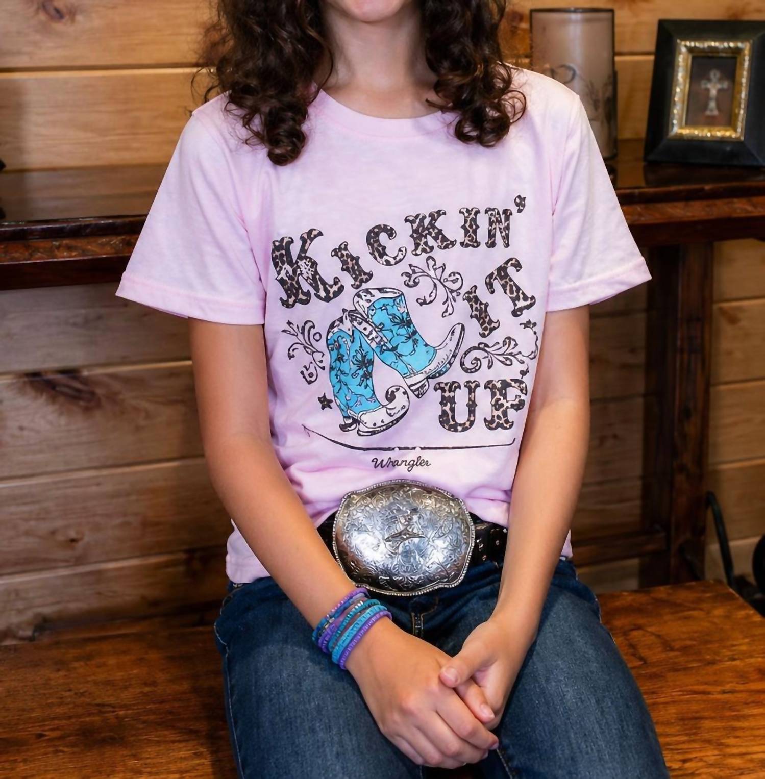 Cowgirl Justice Girls Kickin' It Up Tee in pink - kids' t-shirt