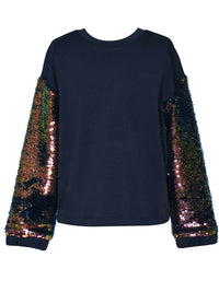Hannah Banana Kid's Flip Sequin Sleeves Sweatshirt in navy - kids' shirt - detail view