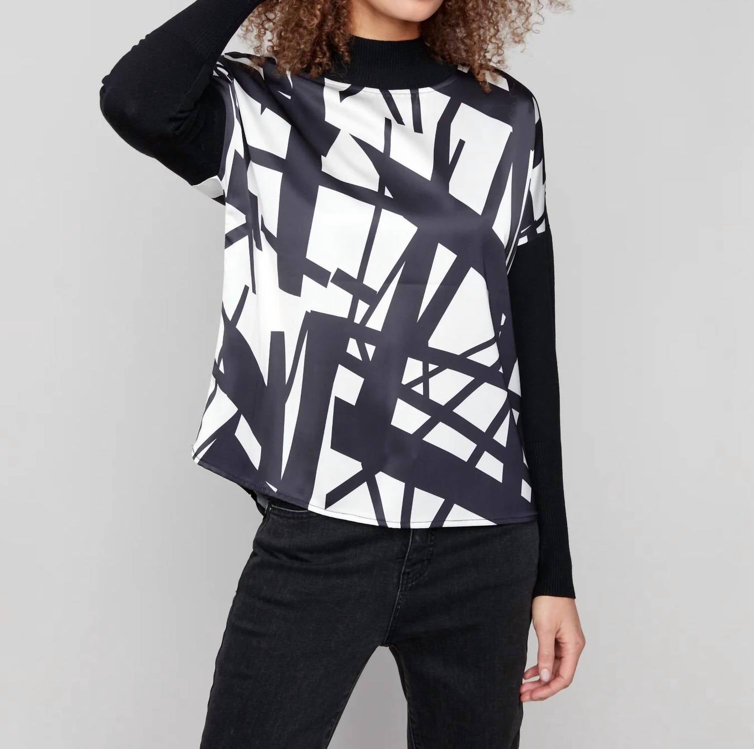 Charlie B - Printed Satin Knit Sleeve Top