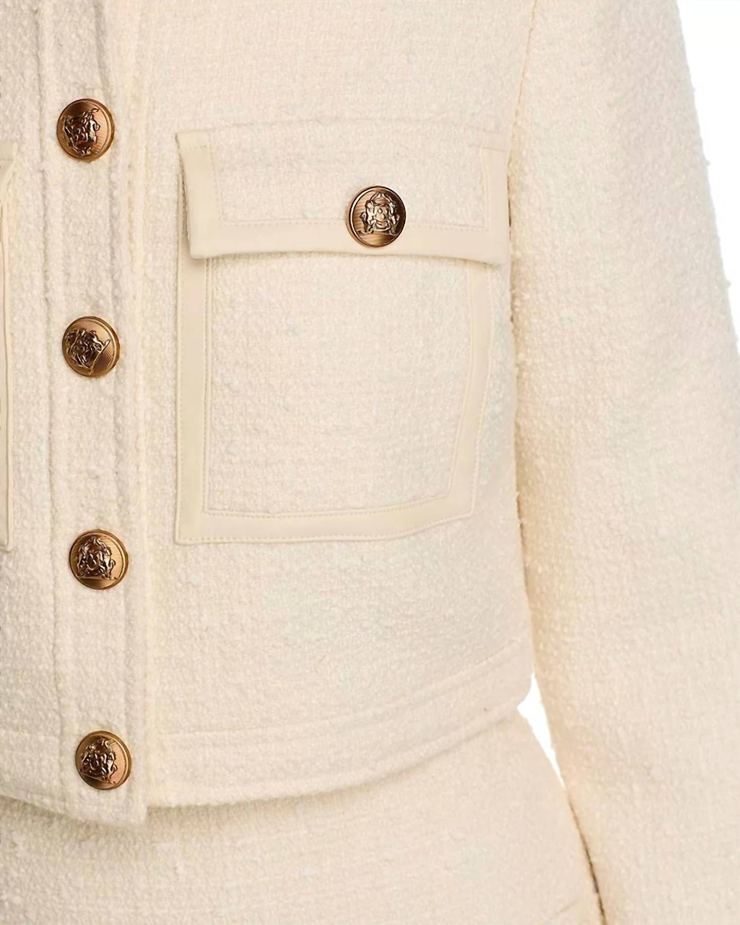Stellah Tweed Jacket with Leather Trim in cream - women's jacket - view 5