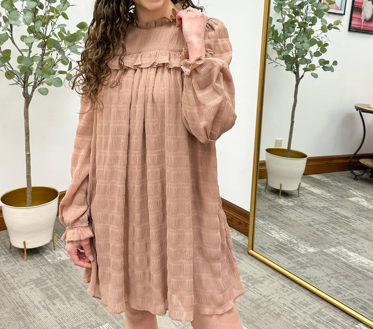 Listicle - Textured Long Sleeve Mini Dress