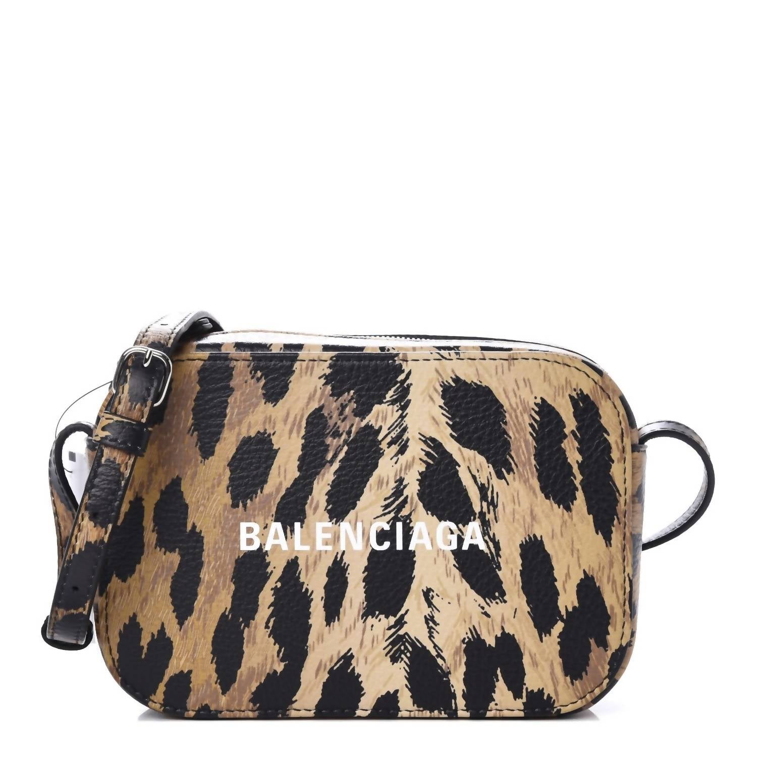 Balenciaga - Women's Calfskin Logo Printed Leopard Xs Everyday Camera Bag
