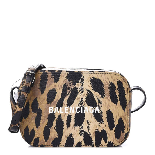 Balenciaga - Women's Calfskin Logo Printed Leopard Xs Everyday Camera Bag