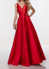 ALYCE PARIS Sleeveless V Neck Mikado Gown in red - women's dress