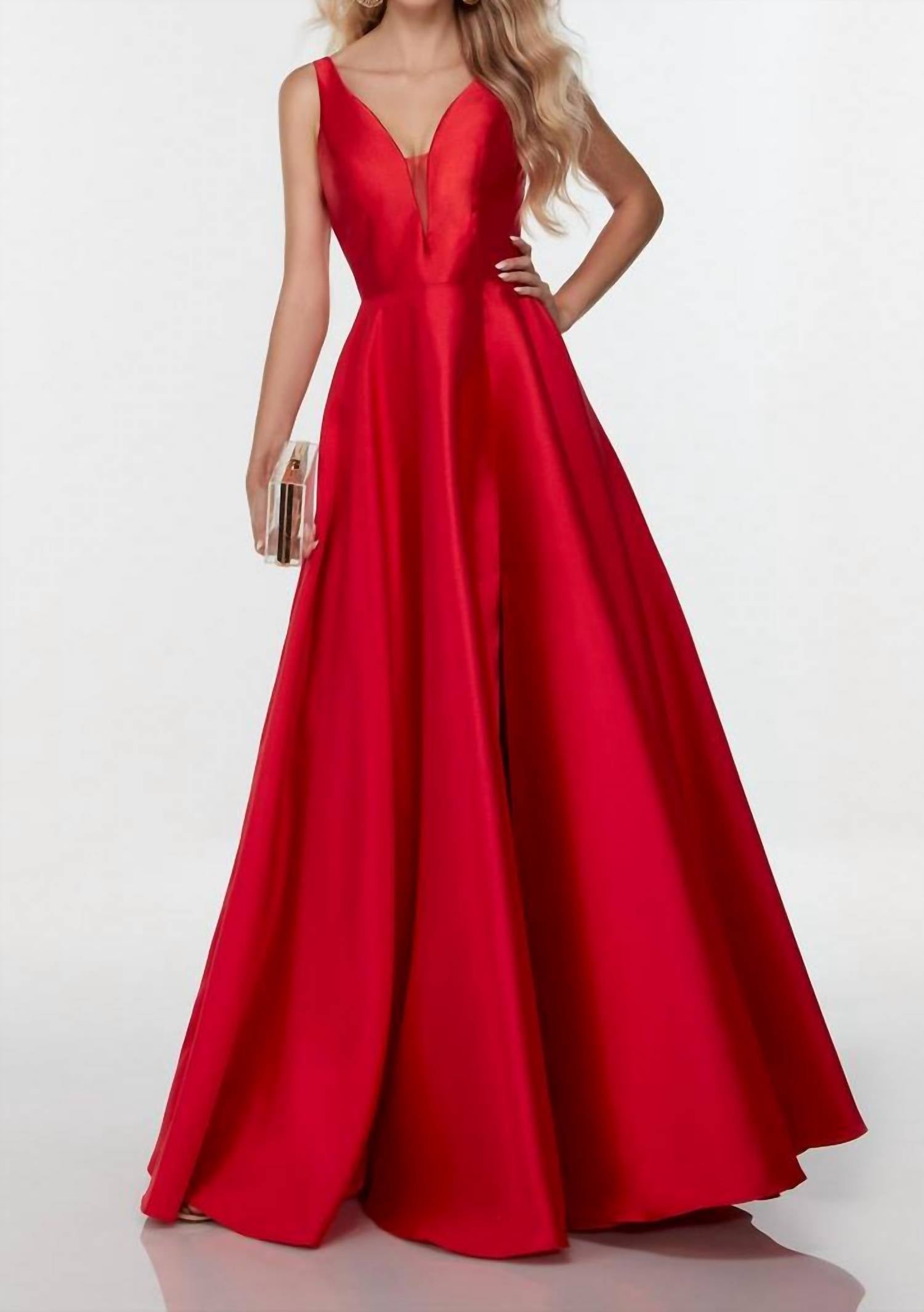 ALYCE PARIS Sleeveless V Neck Mikado Gown in red - women's dress