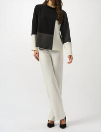 Joseph Ribkoff Jacquard Knit Colorblock Boxy Top in black grey white - women's long sleeve top