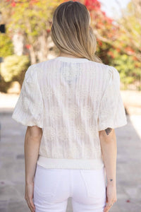 Voy - Floral Embroidered Elastic Knit Top