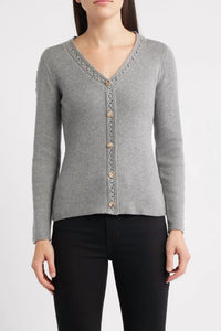 Zoe And Claire - V-neck Button Up Sweater