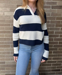 Skies Are Blue - Collared Stripe Sweater