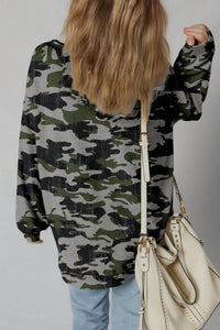 Thomas & Co Retro Camo Sweatshirt in dark gray green - women's top - detail view