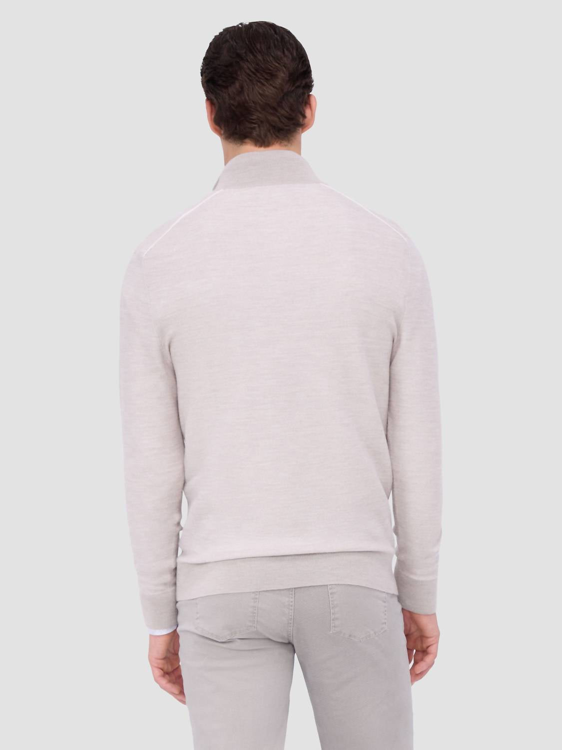 Bugatchi Uomo Men's Half Zip Sweater in willow - men's shirt - detail view