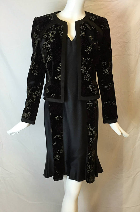 Ruty - Women's Velvet Satin Trim Dress And Jacket