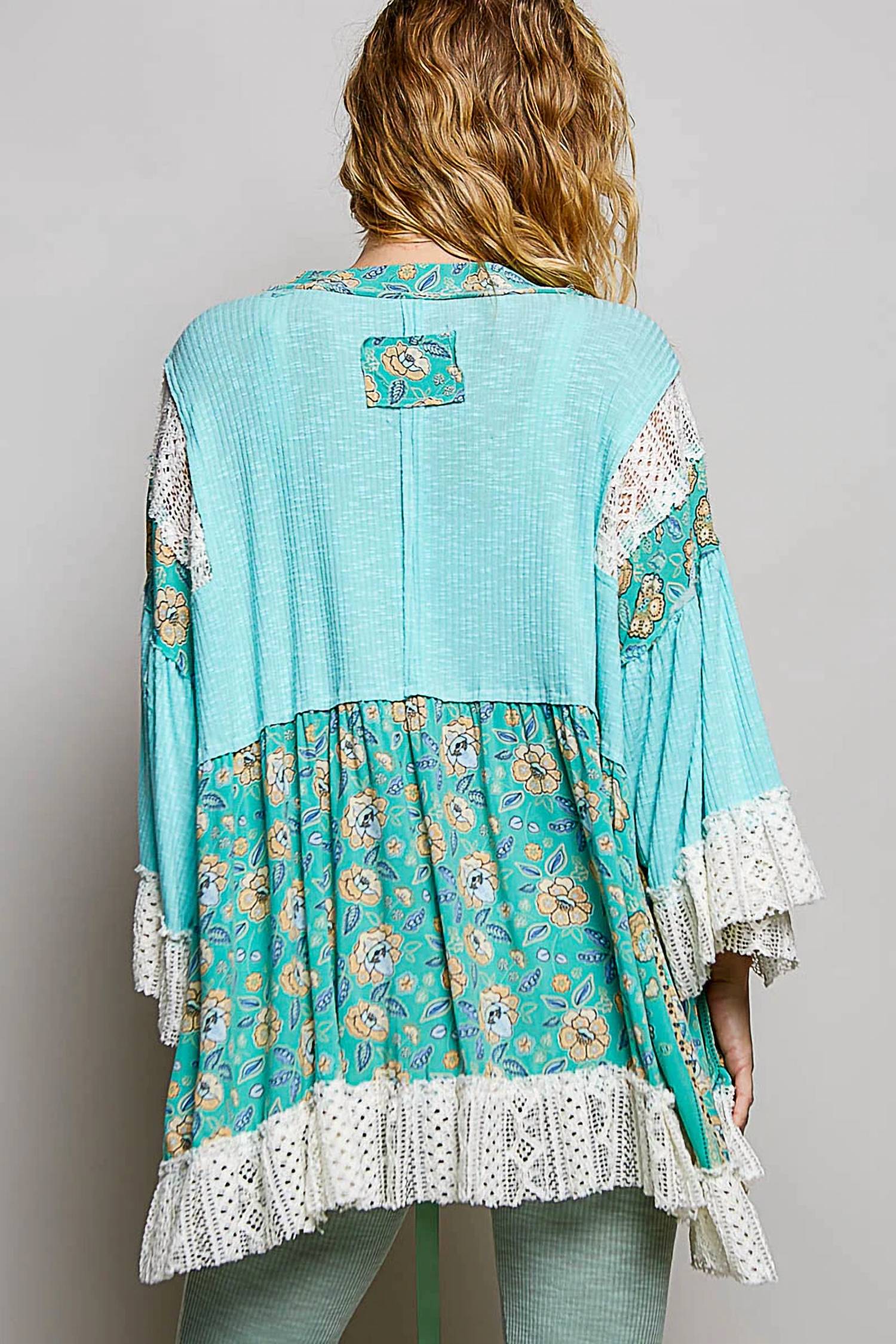 Pol - Ruffle Sleeve Open Relaxed Fit Cardigan