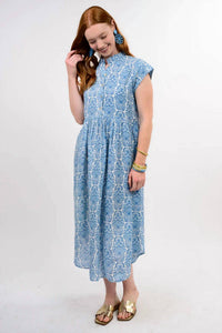 Ivy Jane Linen Short Sleeves Dress in blue - women's dress - alternate view