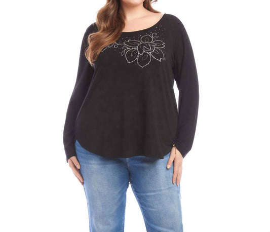 Karen Kane - Long Sleeve Embellished Shirttail Top - Plus