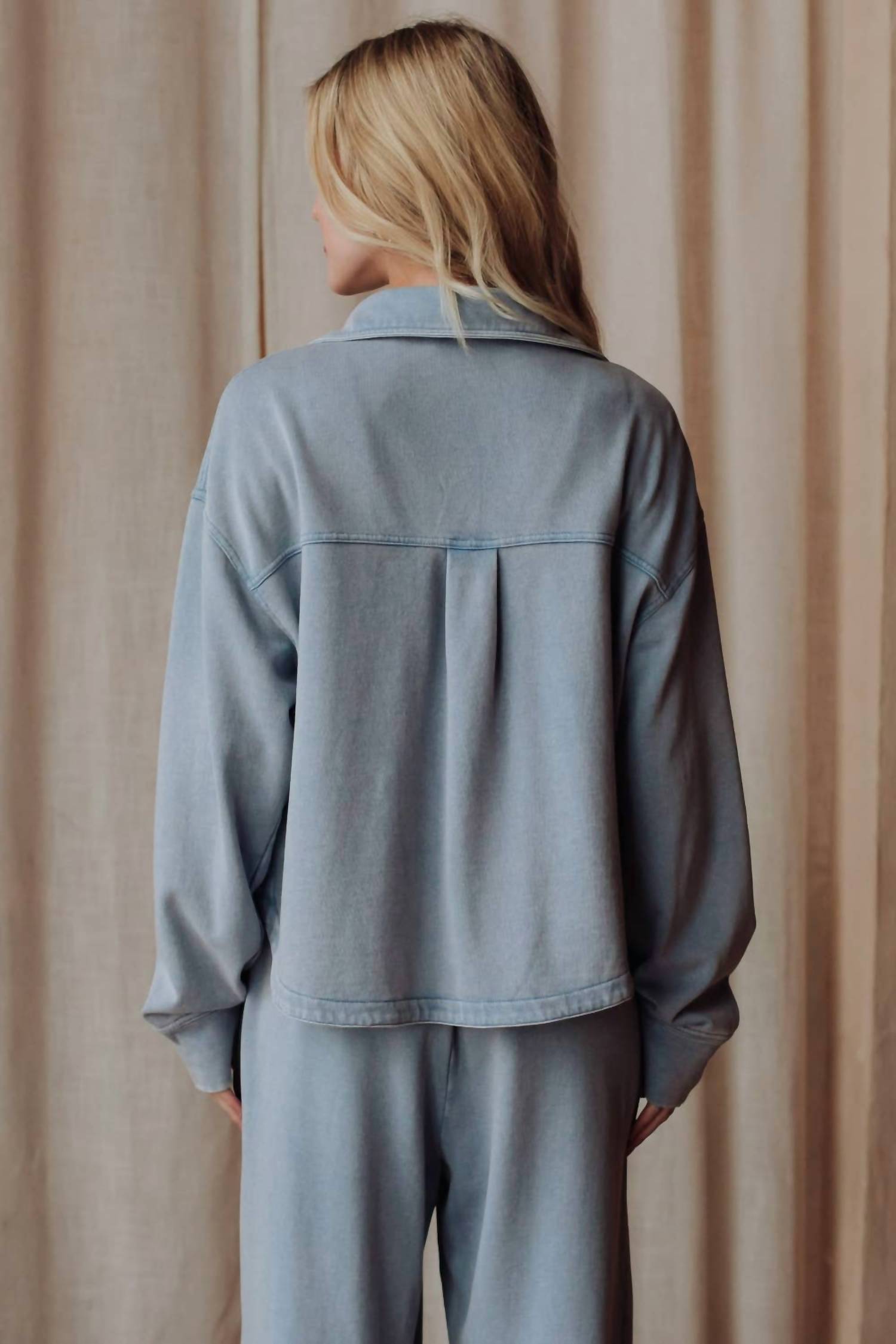 Panache Apparel - Cropped Washed Soft Button Up Top