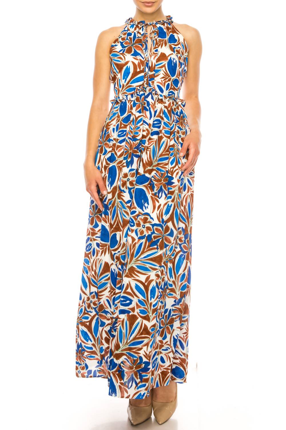 Maggy London - Floral Halter Keyhole Maxi Dress