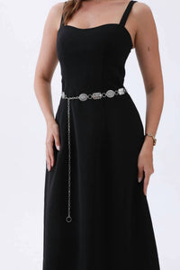 LETO Women's Geometric Western Chain Belt in antique silver - women's accessory - alternate view