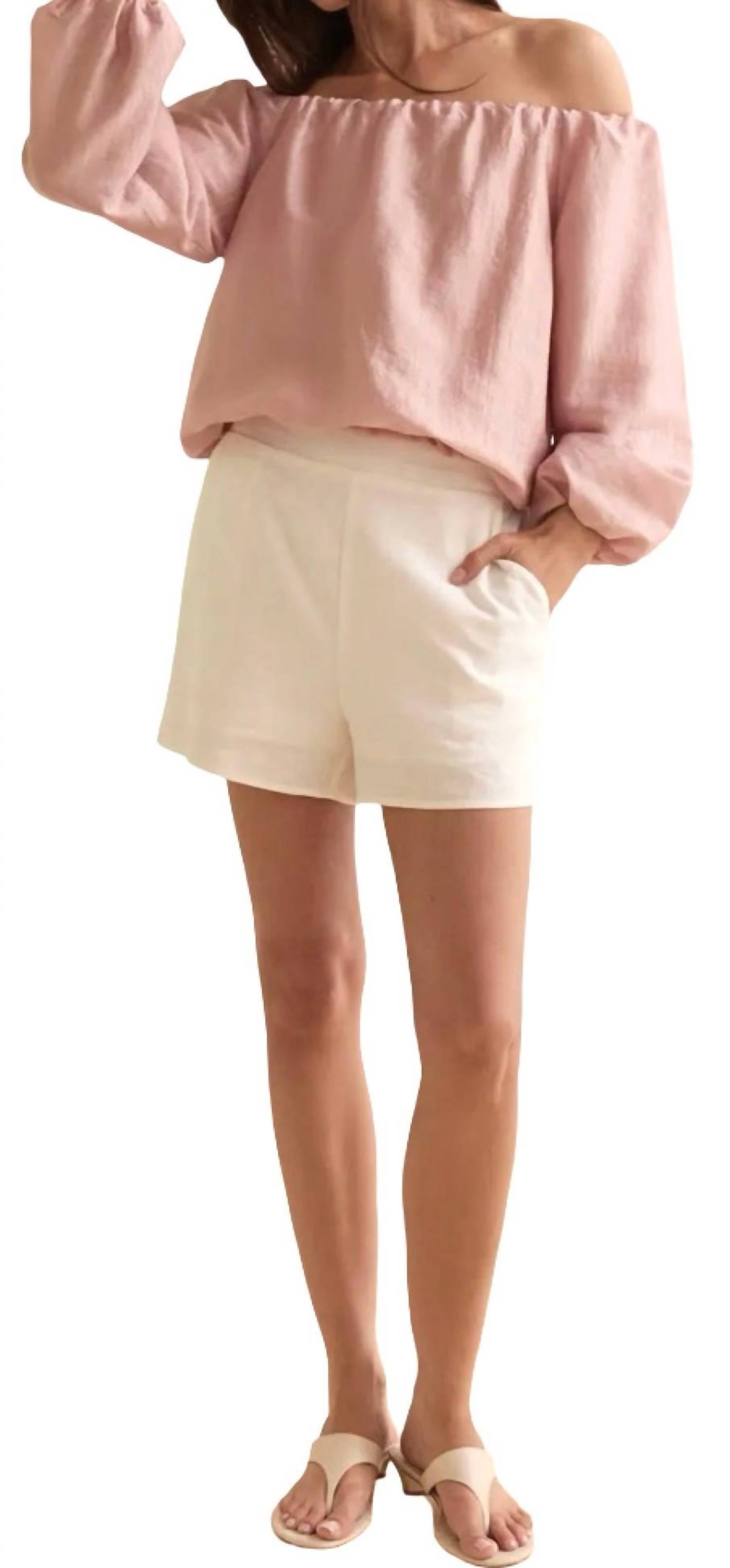 CRESCENT Liana Off Shoulder Bubble Hem Top in dusty pink - women's blouse
