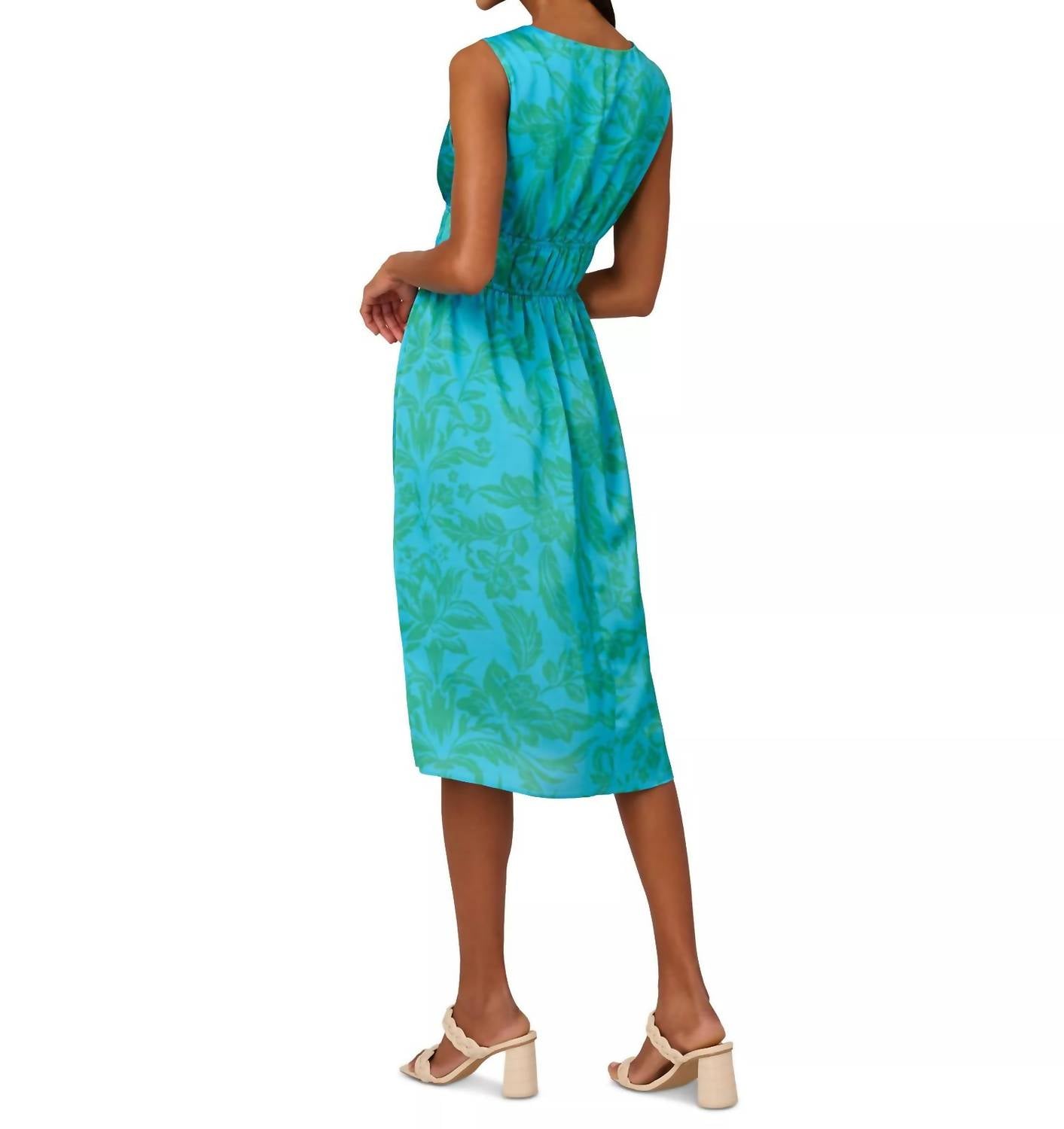 Adrianna Papell Women's Floral-print Smocked-waist Dress in vibrant blue - women's dress - detail view
