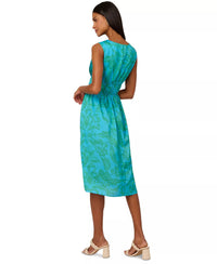 Adrianna Papell Women's Floral-print Smocked-waist Dress in vibrant blue - women's dress - alternate view