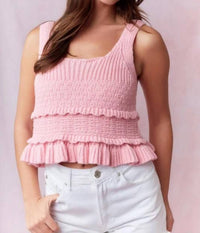 Peach Love - Ruffle Detail Heavy Crochet Tank Top