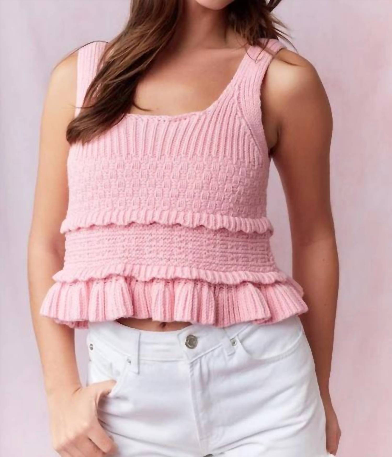 Peach Love - Ruffle Detail Heavy Crochet Tank Top