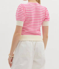 entro Poppy V-neck Sweater Top in pink - women's blouse - detail view