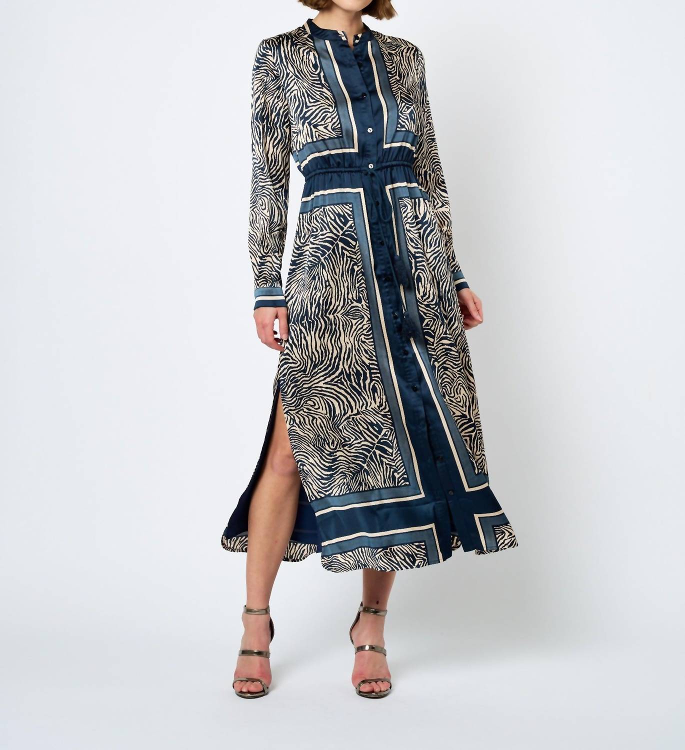 Ciebon - Coco Animal Print Long Sleeve Shirt Midi Dress