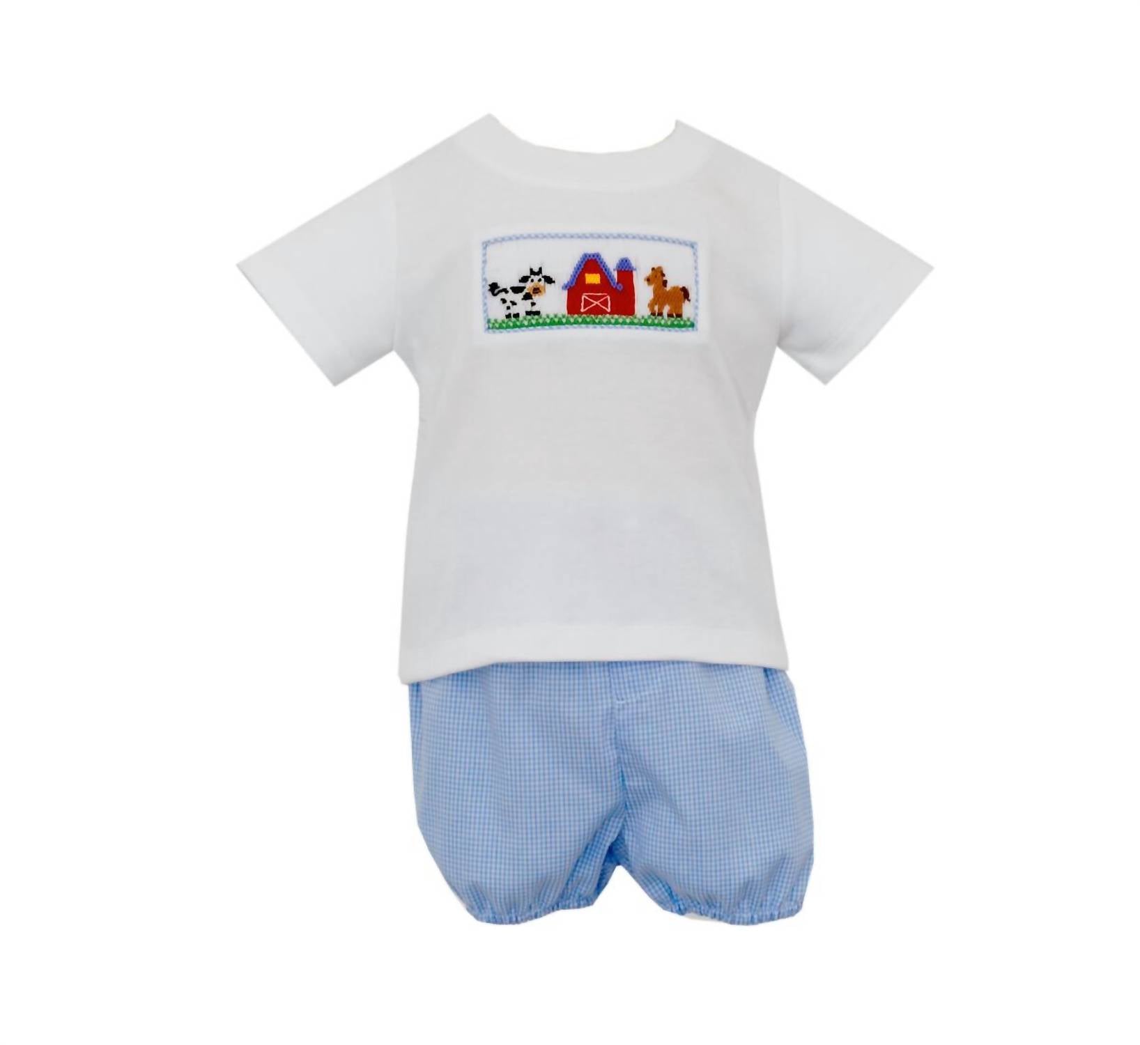 petit bebe Kids Smocked Farm Diaper Set in white - item