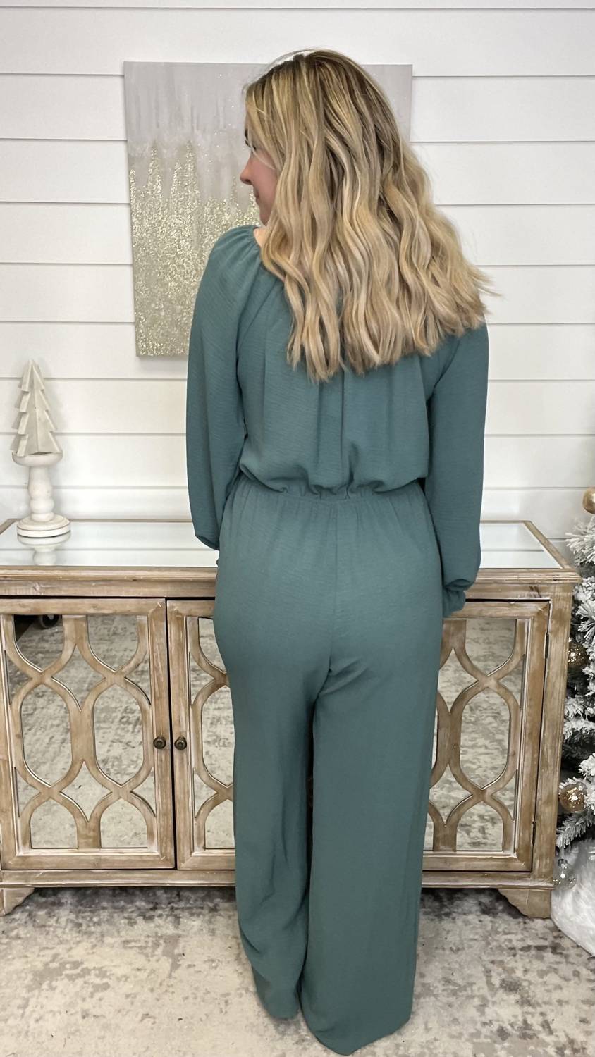 Honeyme - Long Sleeves Wide Leg Jumpsuit