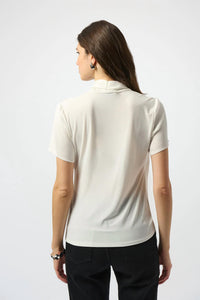 Joseph Ribkoff - Faux Wrap Short Sleeve Satin Knit Top